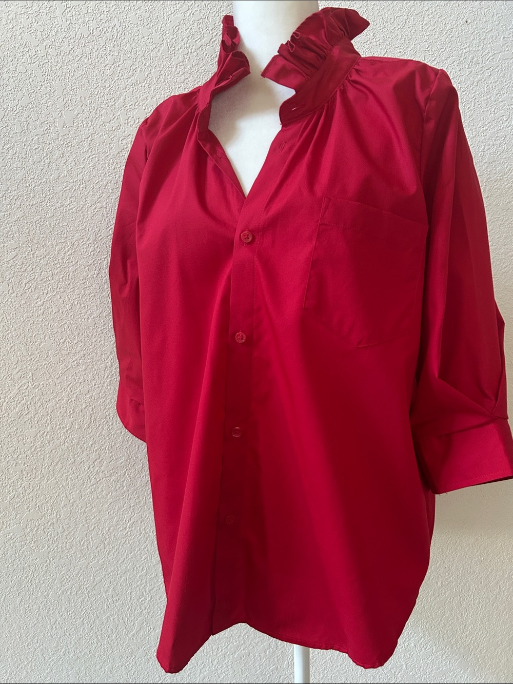 KMJ Blouse M Southern Lover red top Ruffle neck collar EUC